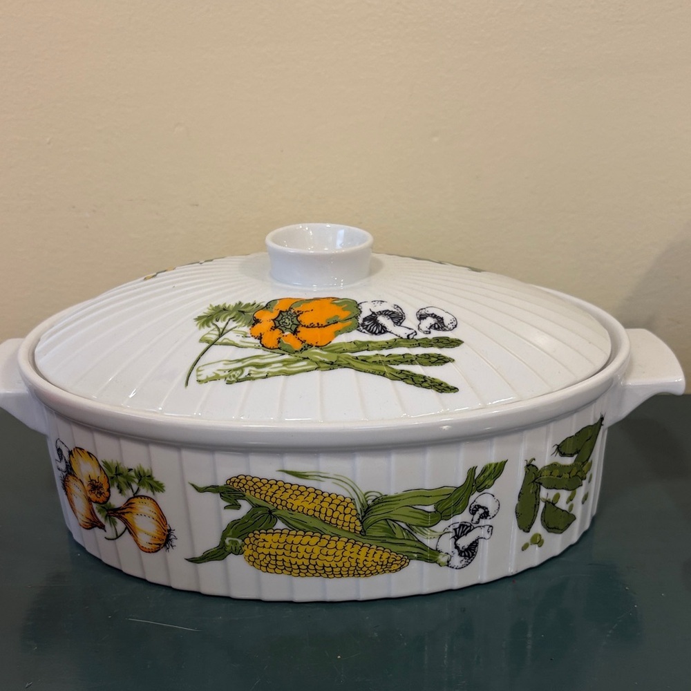 Vintage Styson Japan Lidded Vegetable Print Oven to Table Casserole Dish
